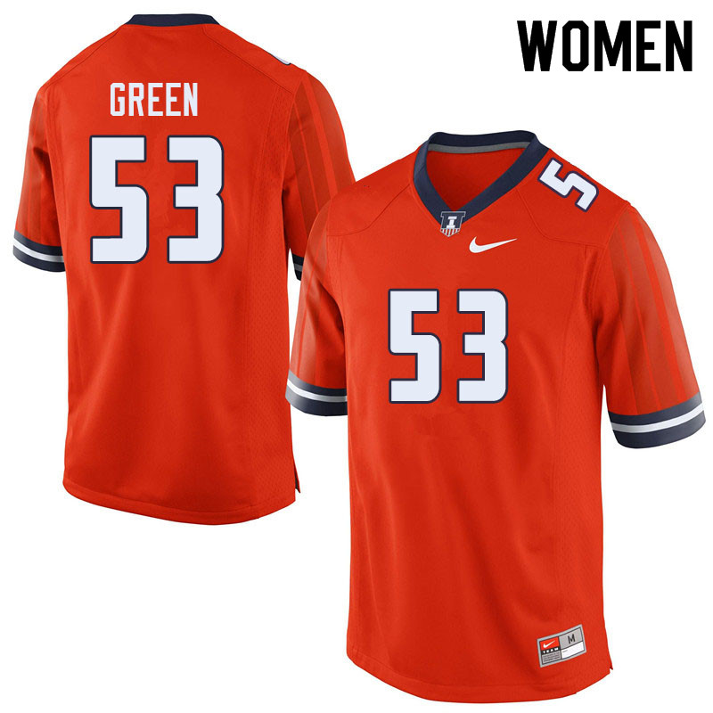 Women #53 Kendrick Green Illinois Fighting Illini College Football Jerseys Sale-Orange
